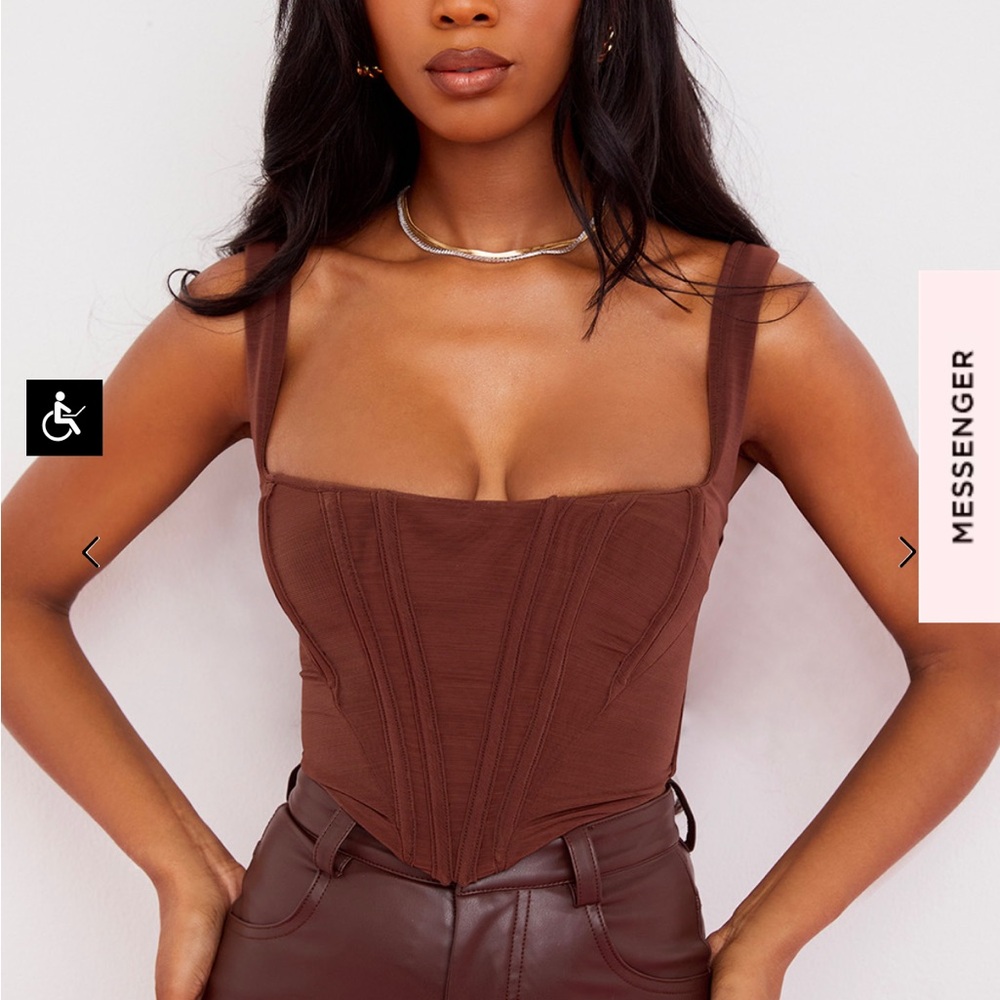 NWT House of CB NINETTA CHOCOLATE MESH CORSET TOP BROWN SIZE SMALL S Cami